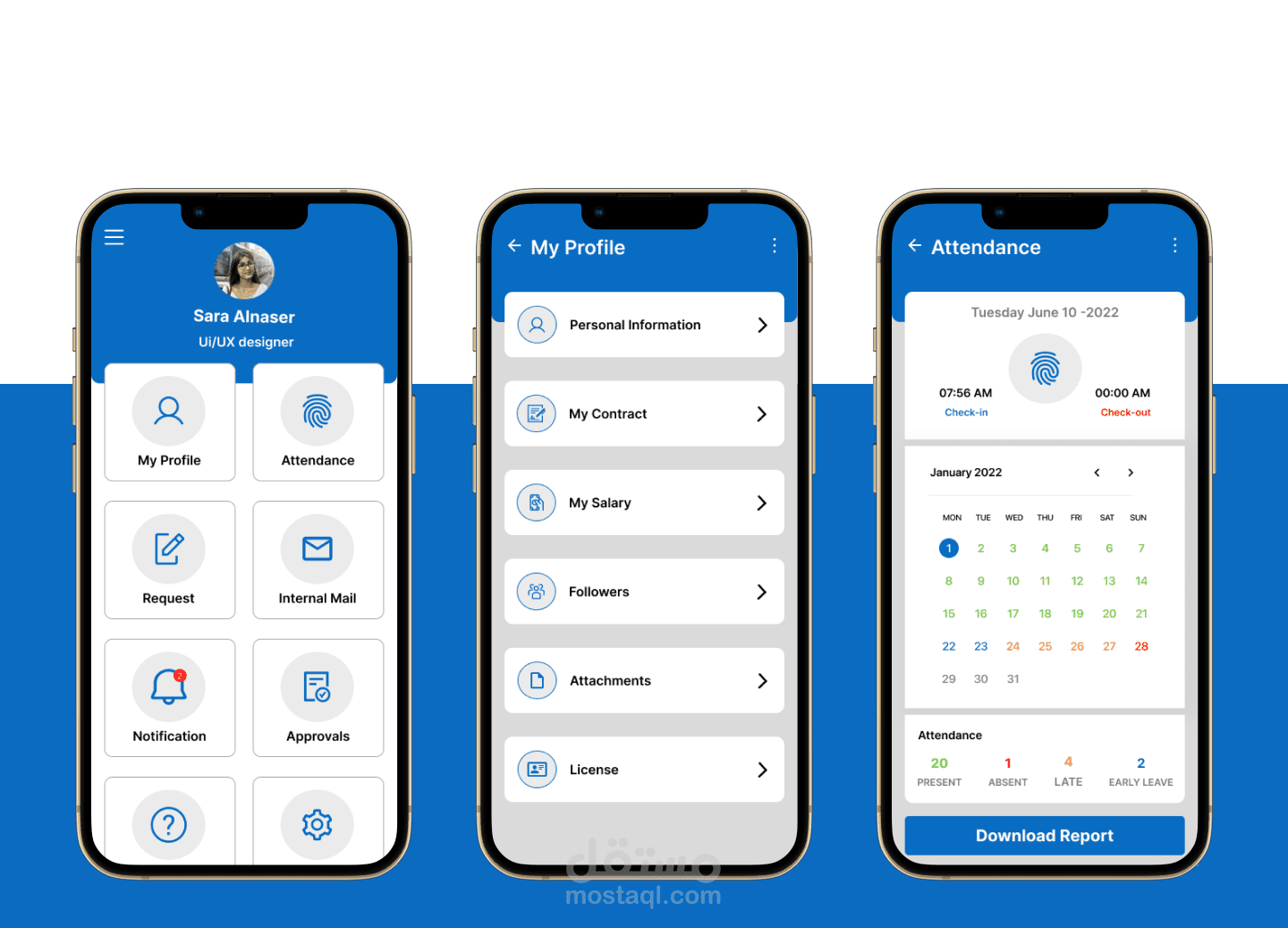 تطبيق إدارة موظفين متكامل ui/ux