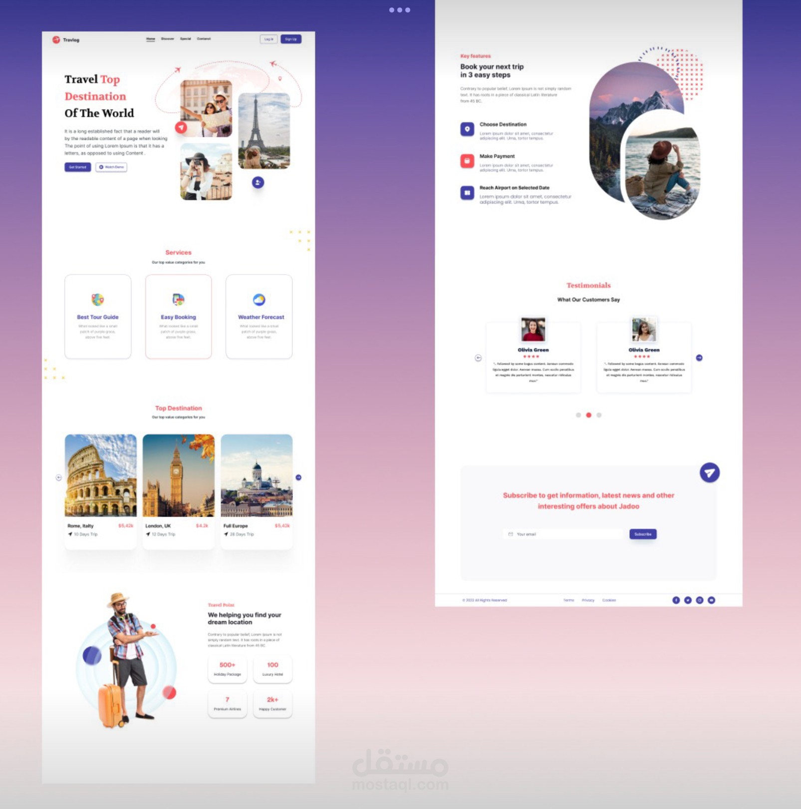 تصميم واجهة موقع سياحي حديث  (Travel Landing Page UI Design)