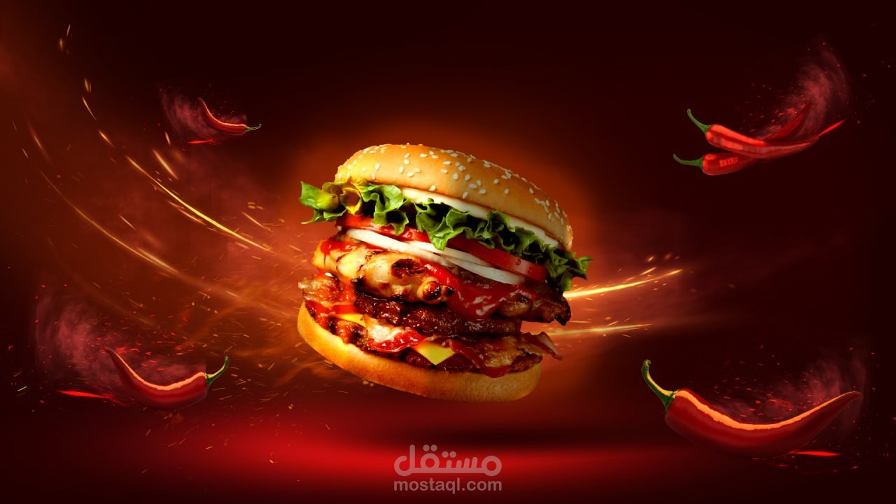 تصميم إعلان احترافي لبرجر حار - بوستر دعائي جذاب