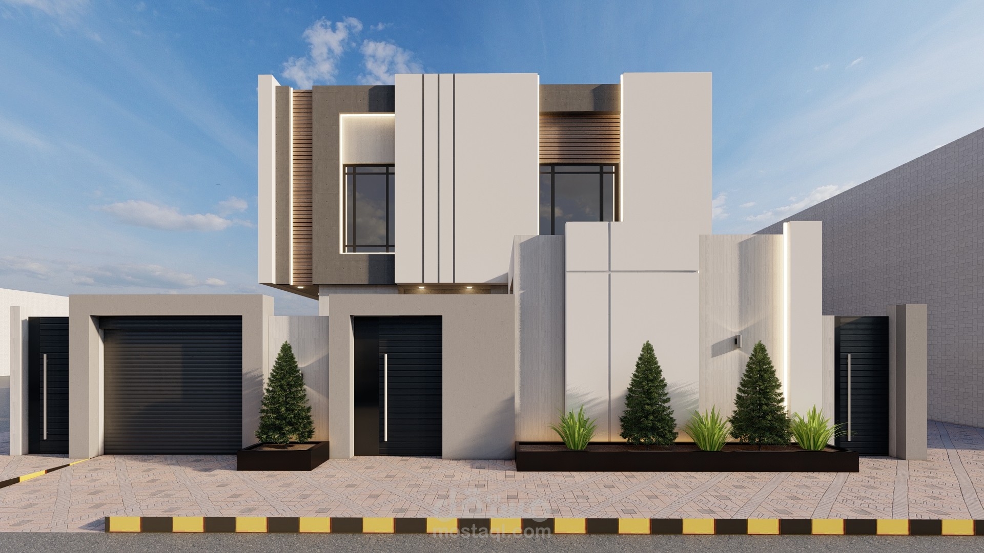 تصميم واجهة فيلا سكنية دورين نوع التصميم مودرين في السعودية