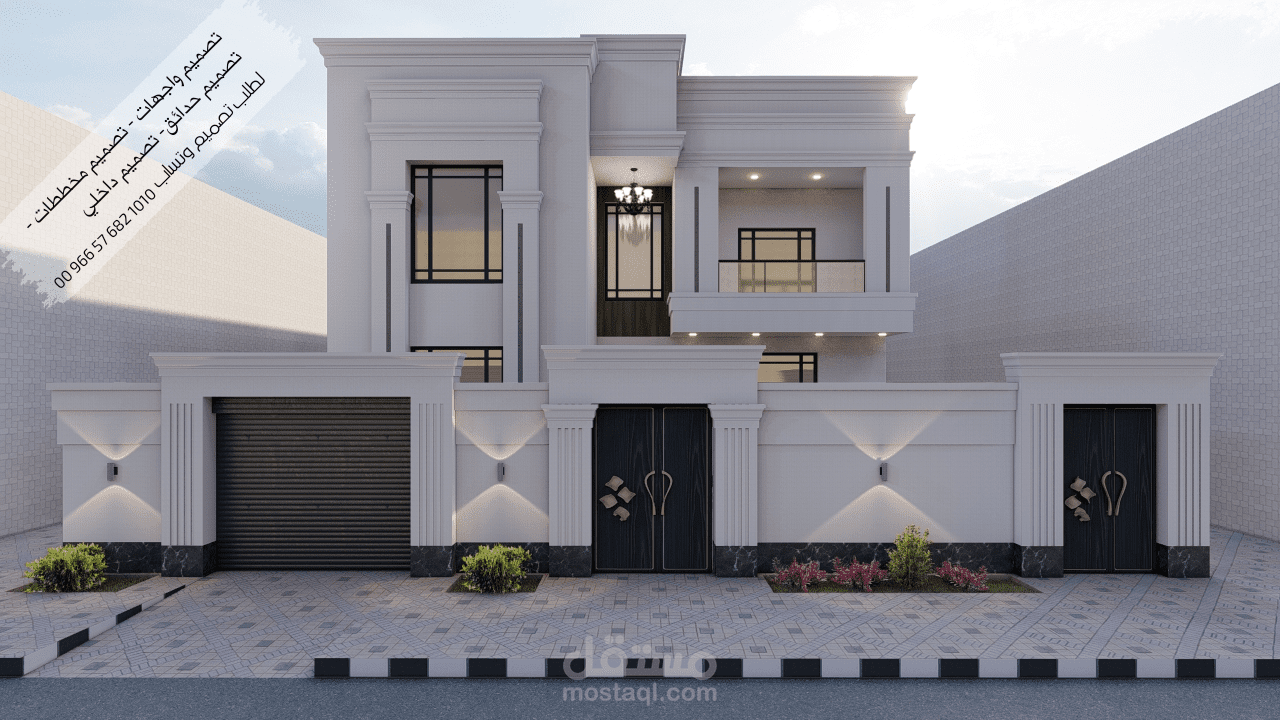 تصميم واجهة فيلا سكنية دورين نوع التصميم نيوكلاسيك