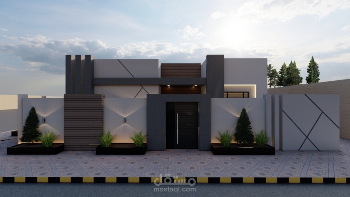 تصميم واجهة فيلا سكنية دور واحد نوع التصميم مودرين