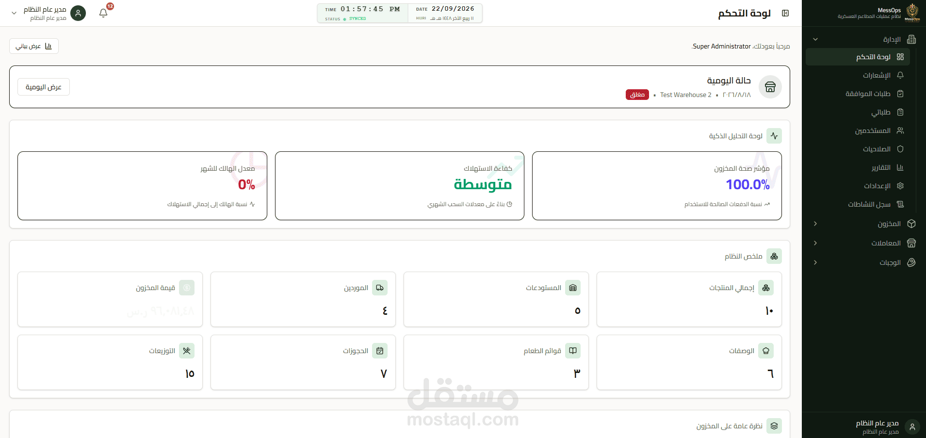 Military Mess Operations & Warehouse Management System