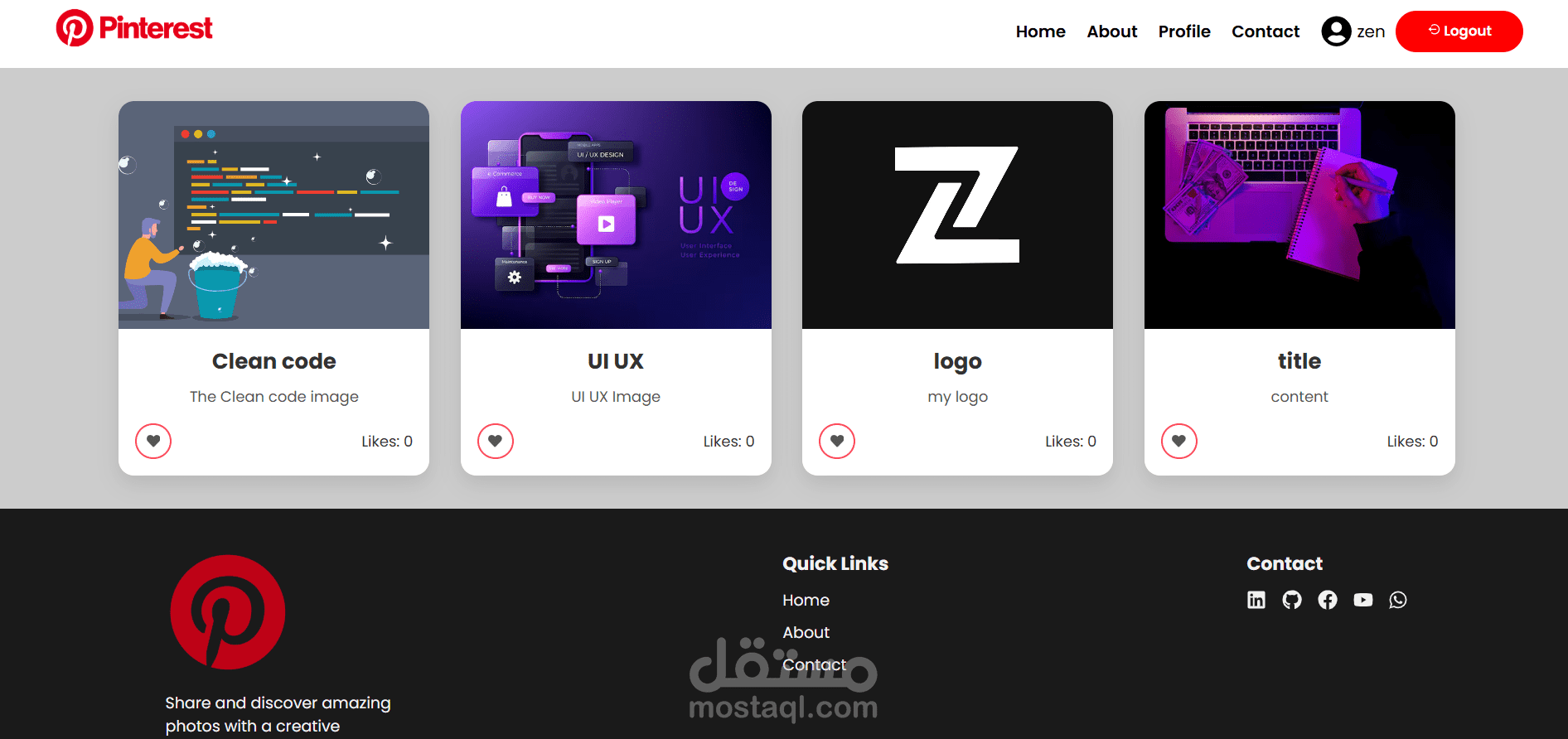تطبيق لمشاركة صور Pinterest Clone