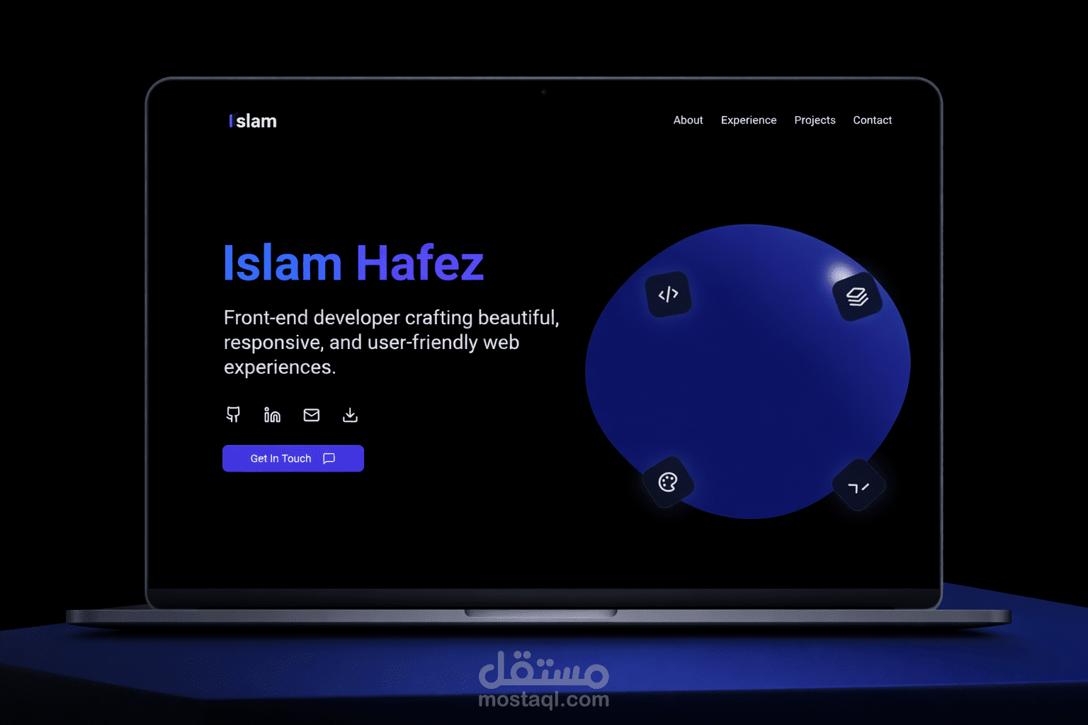 ملف أعمال احترافي لمطور واجهات أمامية باستخدام React وTailwind وThree.js