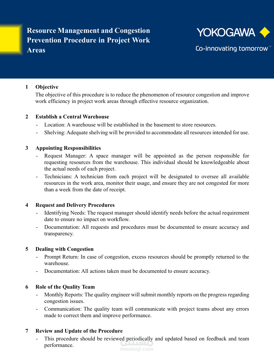 Resource Management and Congestion Prevention Procedure in Project