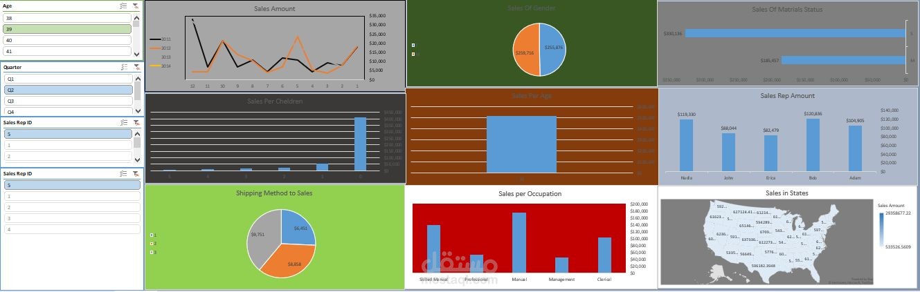 Analyze sales data in the United States, the top-selling state, and the top-selling regions in America using Excel.