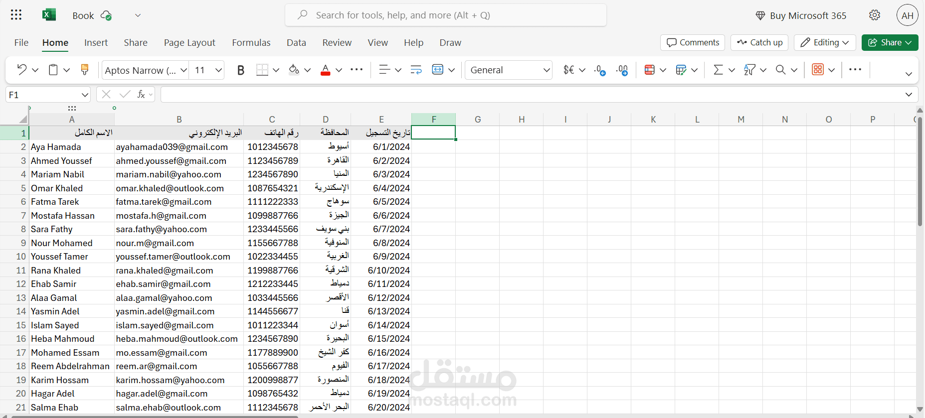 تنسيق وإدخال بيانات لقاعدة عملاء باستخدام Excel