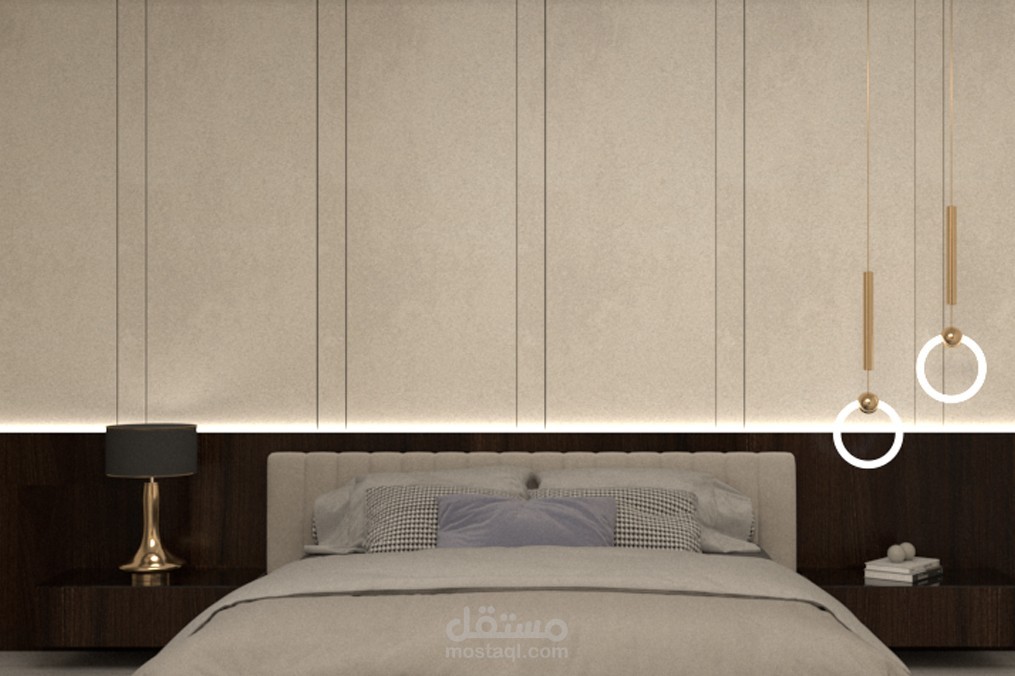 غرفة نوم مع جدار تلفاز