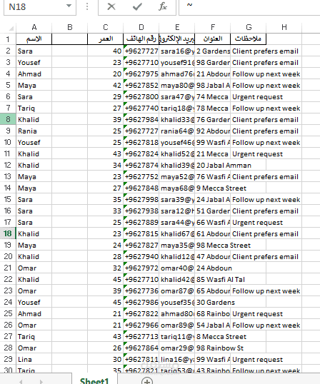 ادخال بيانات لجدول عمل باستخدام Excel