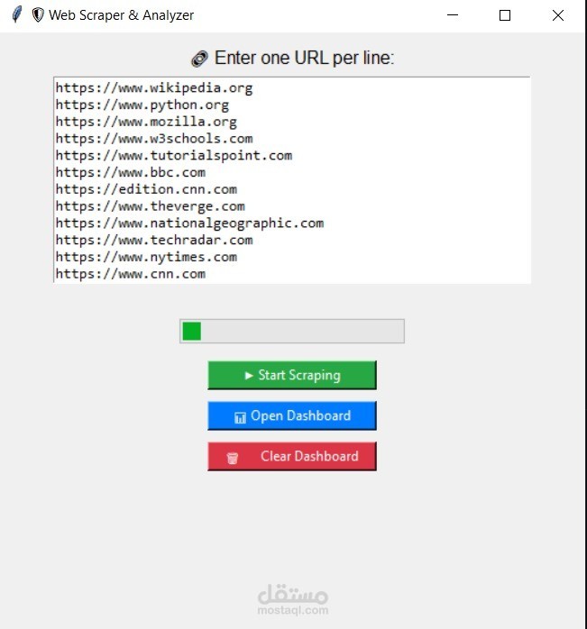 أداة ذكية لتحليل أمان صفحات الويب عبر واجهة رسومية ولوحة تحكم تفاعلية (Scalable Web Scraper Dashboard)