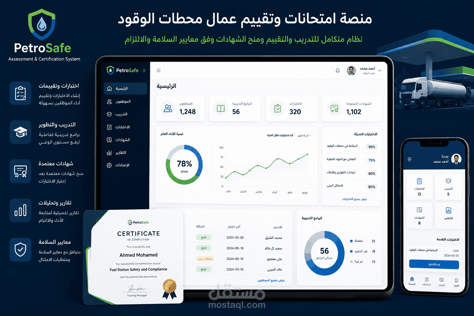 عنوان المشروع: منصة امتحانات وتقييم عمال محطات الوقود