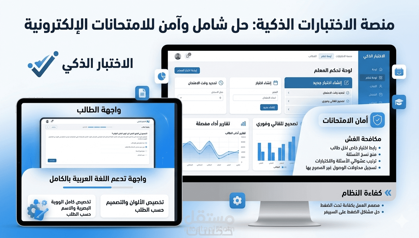 منصة امتحانات إلكترونية آمنة مع تصحيح تلقائي ومنع الغش