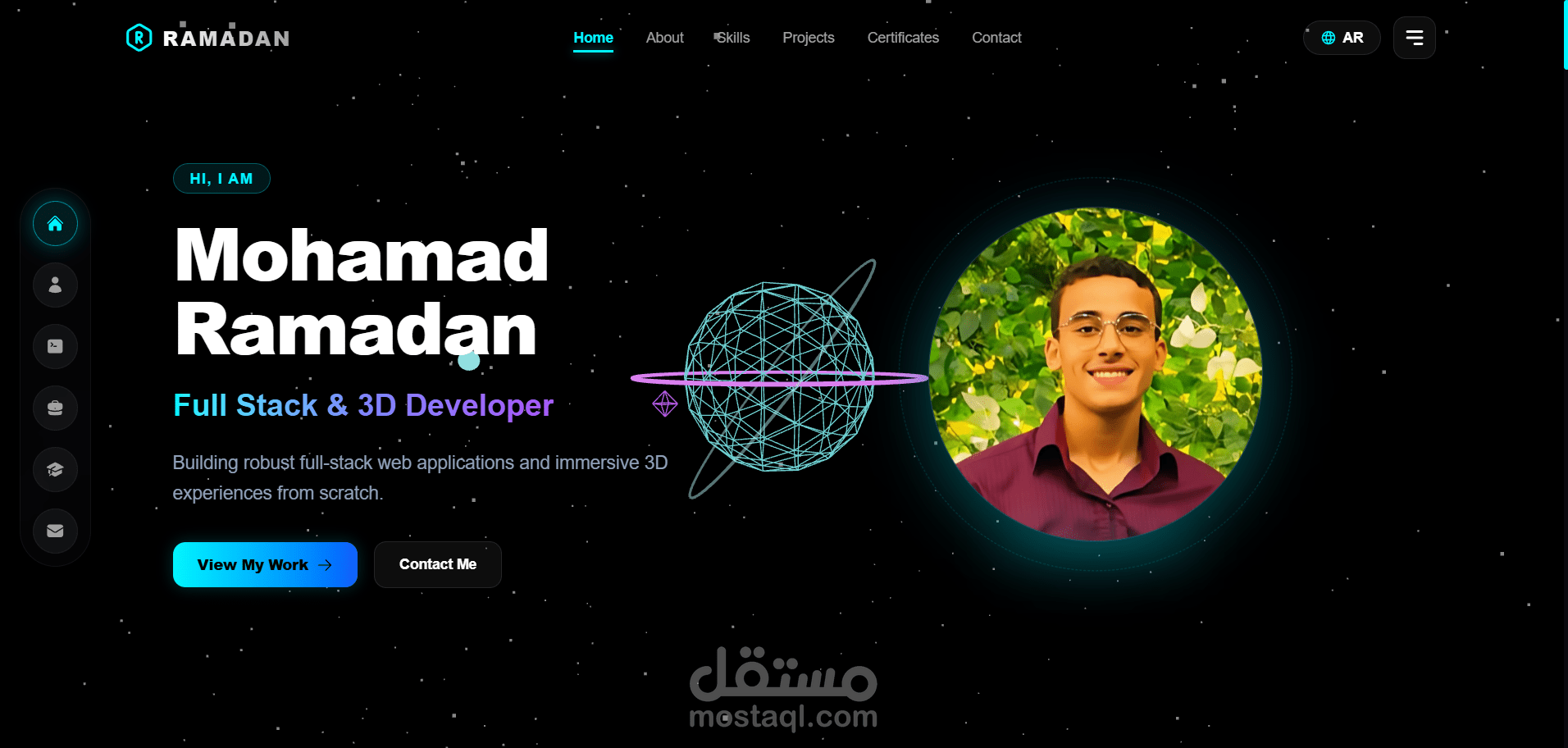 تطوير معرض أعمال احترافي تفاعلي ثلاثي الأبعاد (3D Responsive Portfolio) باستخدام React & TypeScript