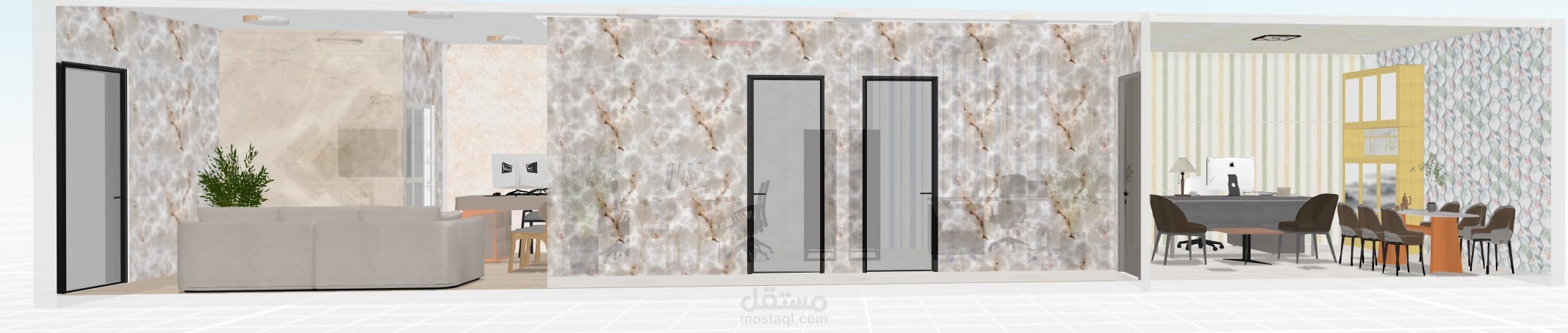 تصميم مكتب ابعاد 4*15 تشطيبات كاملة مع الفرش