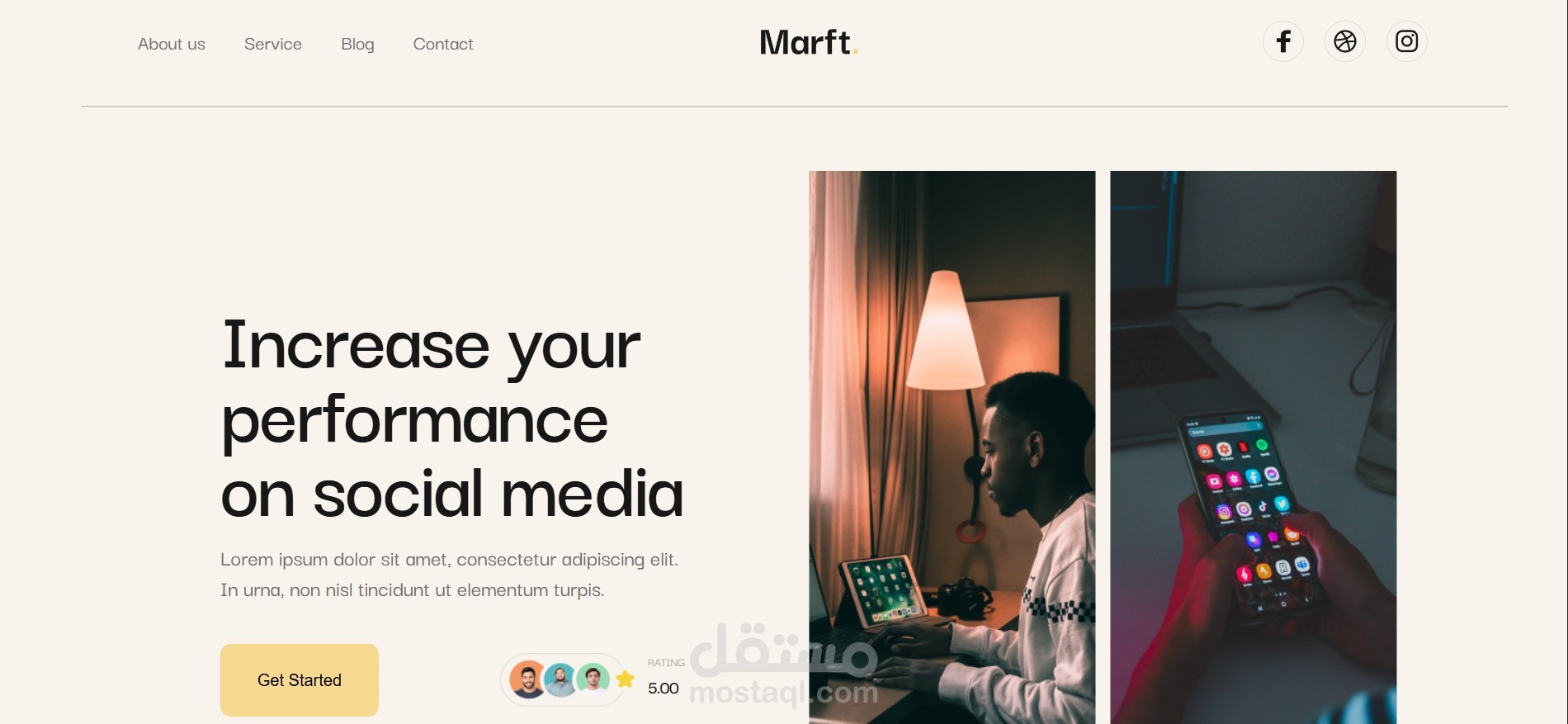 صفحة هبوط لوكالة تسويق رقمي باسم "Marft"