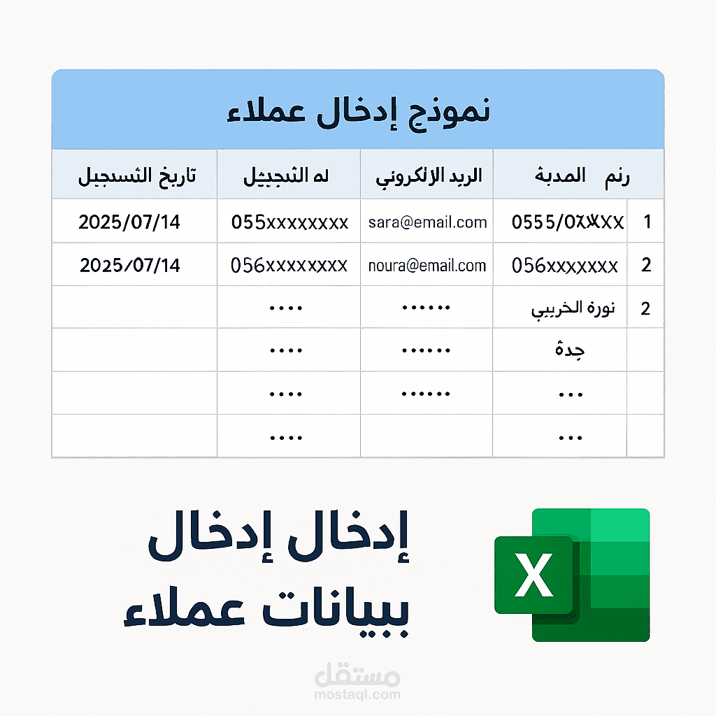 نموذج إدخال بيانات عملاء – Excel