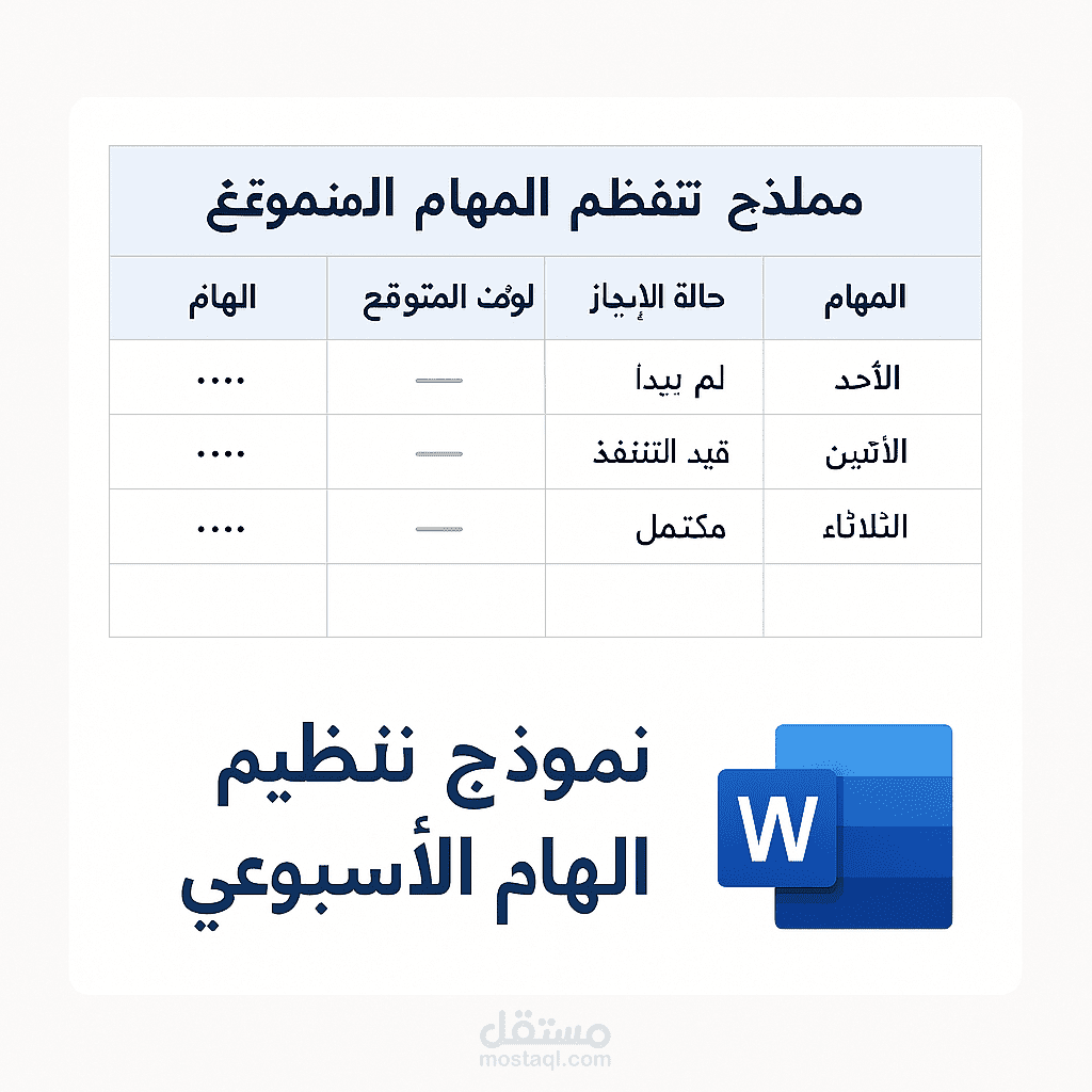 نموذج تنظيم المهام الأسبوعي – Word