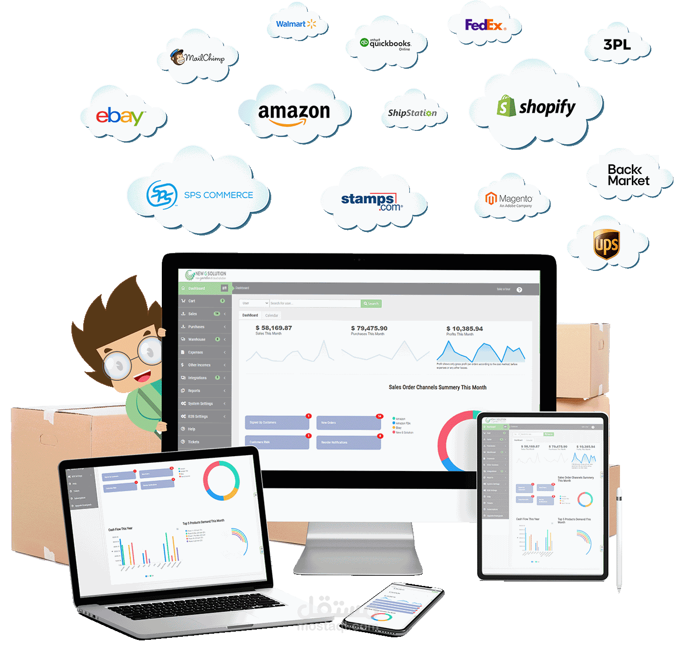عضو في فريق ثم مسؤول تطوير نظام ERP متكامل لإدارة الطلبات والمخزون – New G Solution
