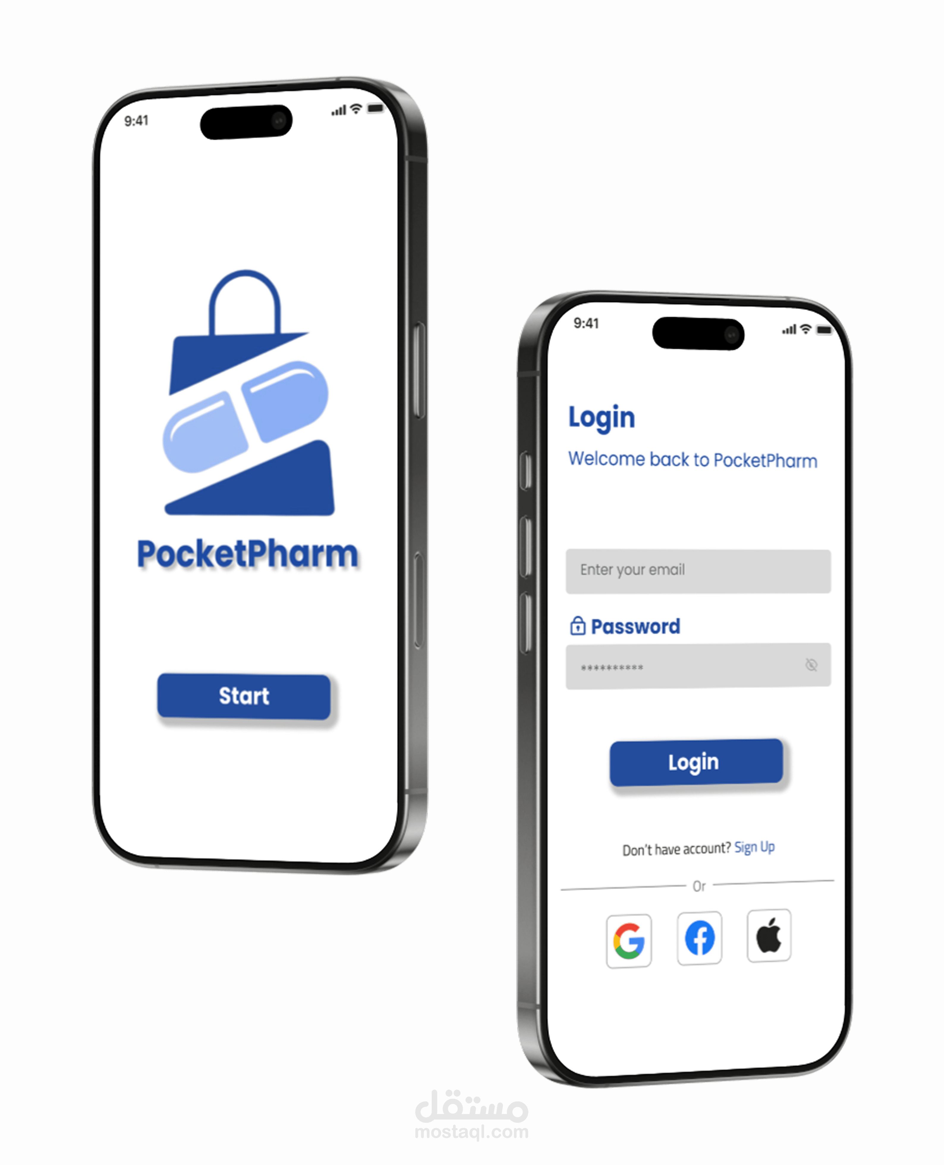 تصميم أولي لتطبيق PocketPharm لتوصيل الأدوية