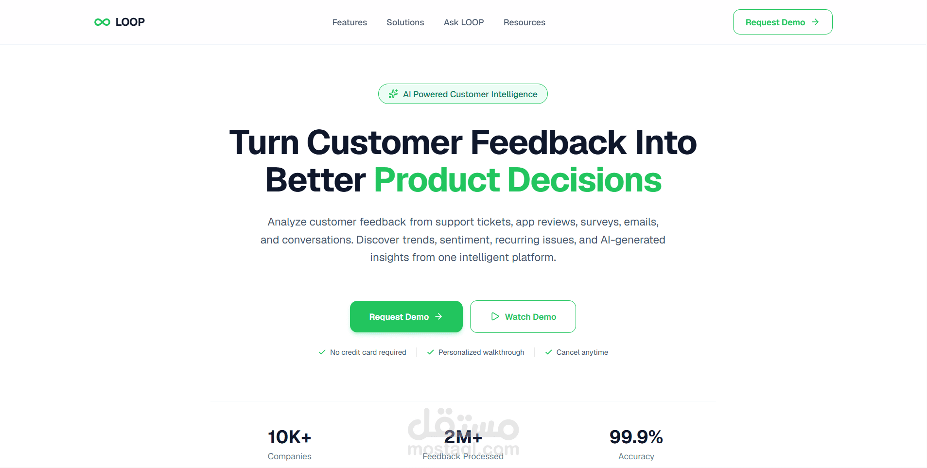 منصة LOOP لتجميع وتحليل آراء العملاء بالذكاء الاصطناعي (AI Feedback Intelligence Platform)