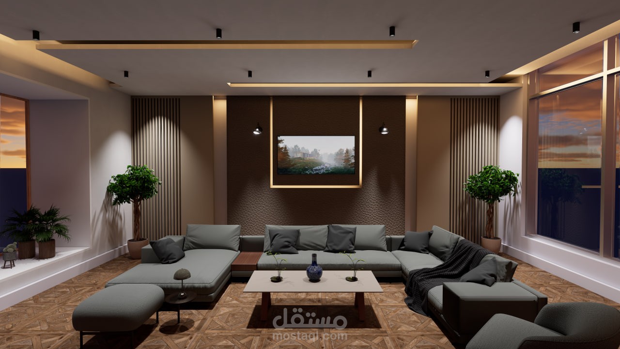 تصميم وتطوير داخلي عصري (Modern Interior Design) - مشروع ريندر احترافي D5 Render