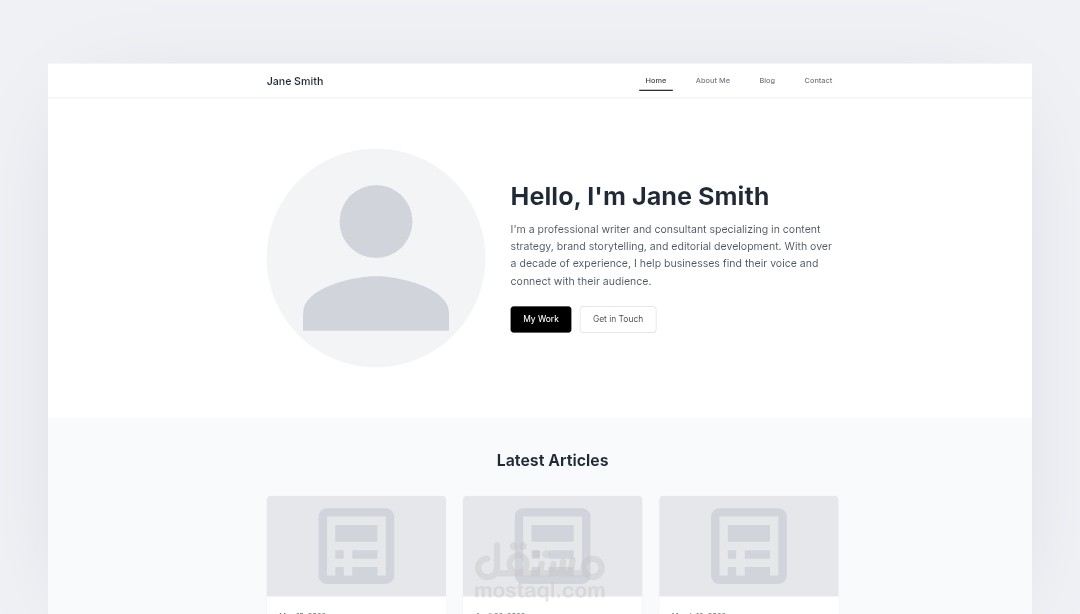 A clean and modern personal website designed for a professional writer and consultant.