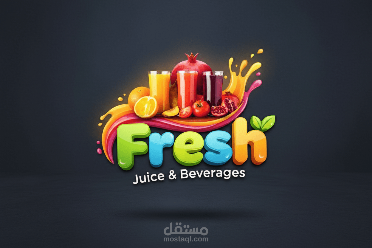 Fresh – تصميم شعار ثلاثي الأبعاد لمتجر عصائر ومشروبات