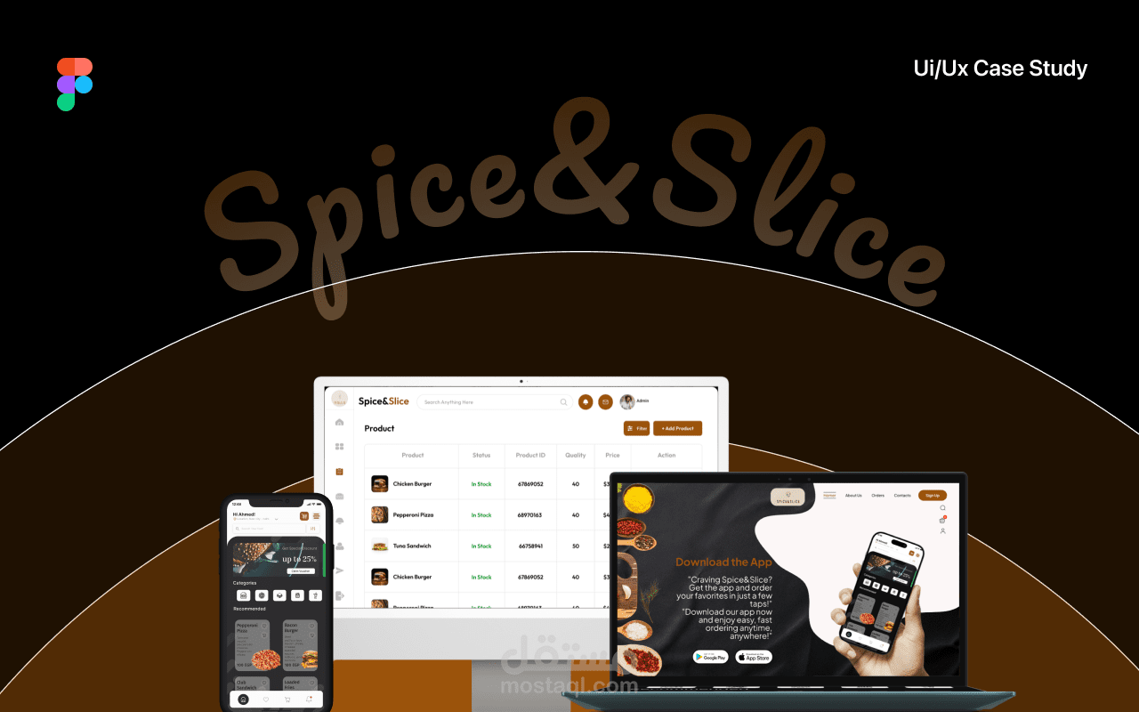 تصميم موقع الكتروني و تطبيق موبايل ولوحة تحكم "Spice&Slice" مطعم لتقديم الوجبات والمشروبات