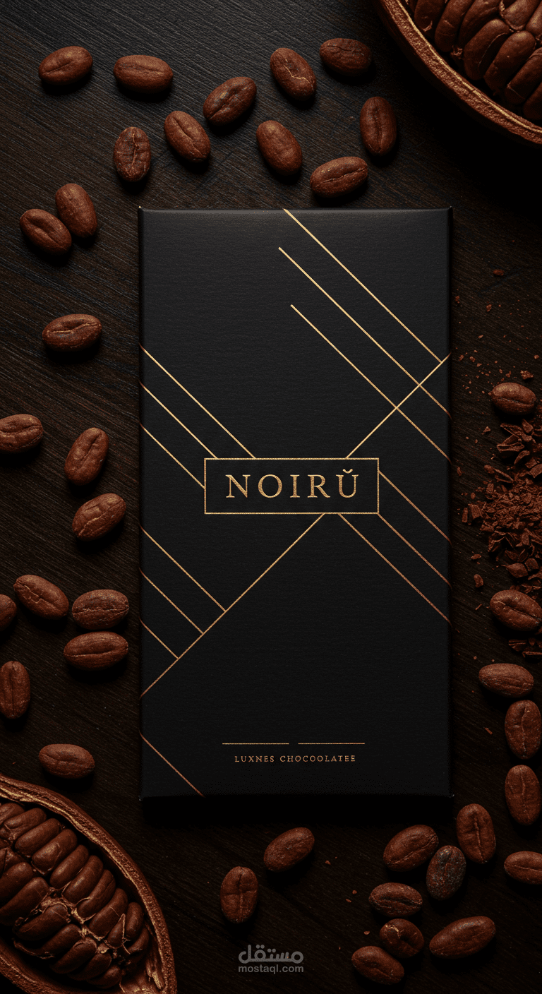 تصميم غلاف شوكولاتة "NOIRŪ" – هوية فاخرة وأنيقة