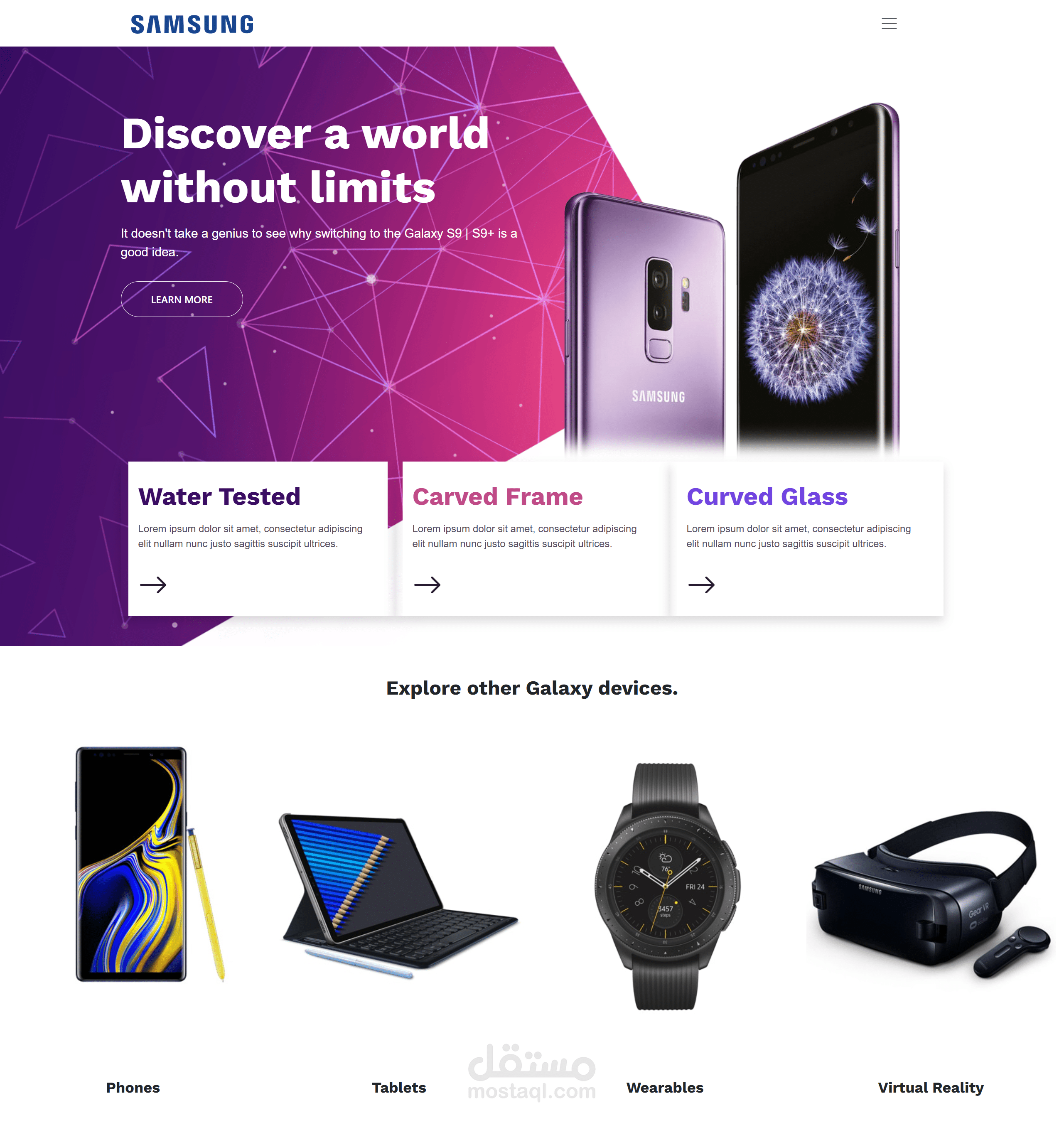 صفحة ويب مبتكرة لعرض المنتجات والخدمات التقنية باستخدام قالب Bootstrap