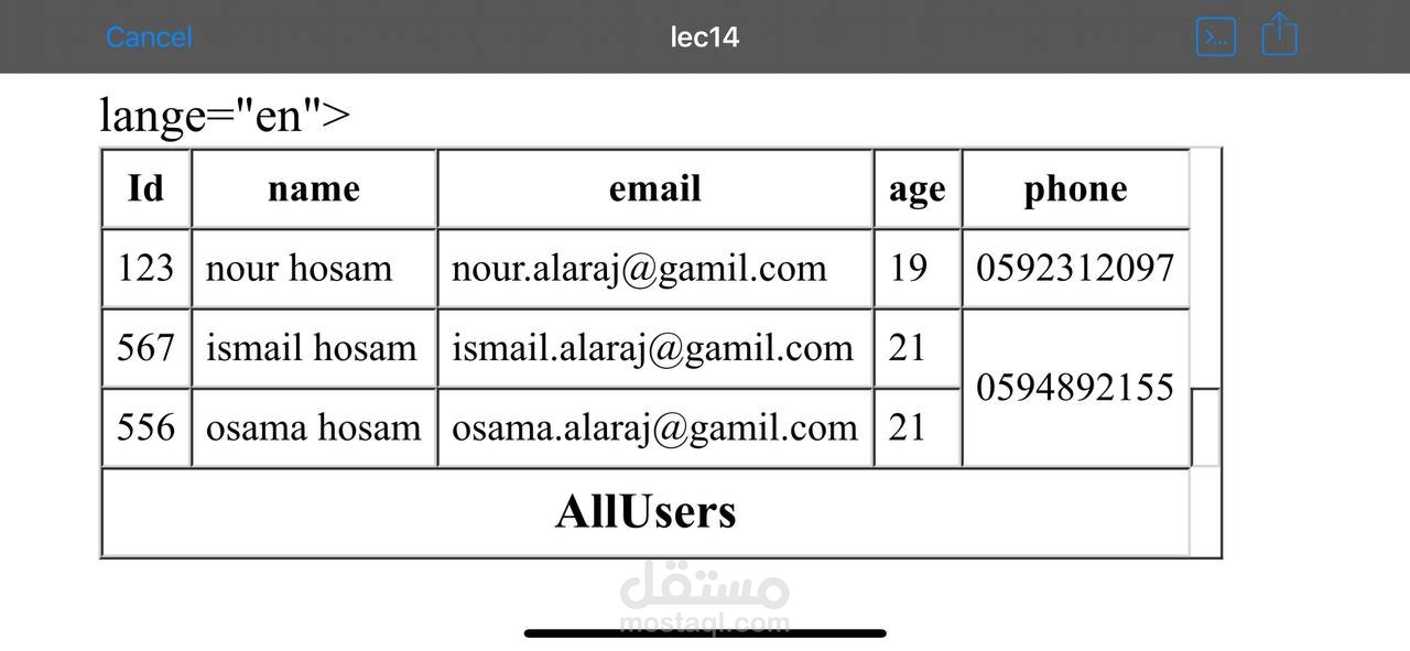 تصميم صفحة ويب لعرض بيانات المستخدمين باستخدام HTML