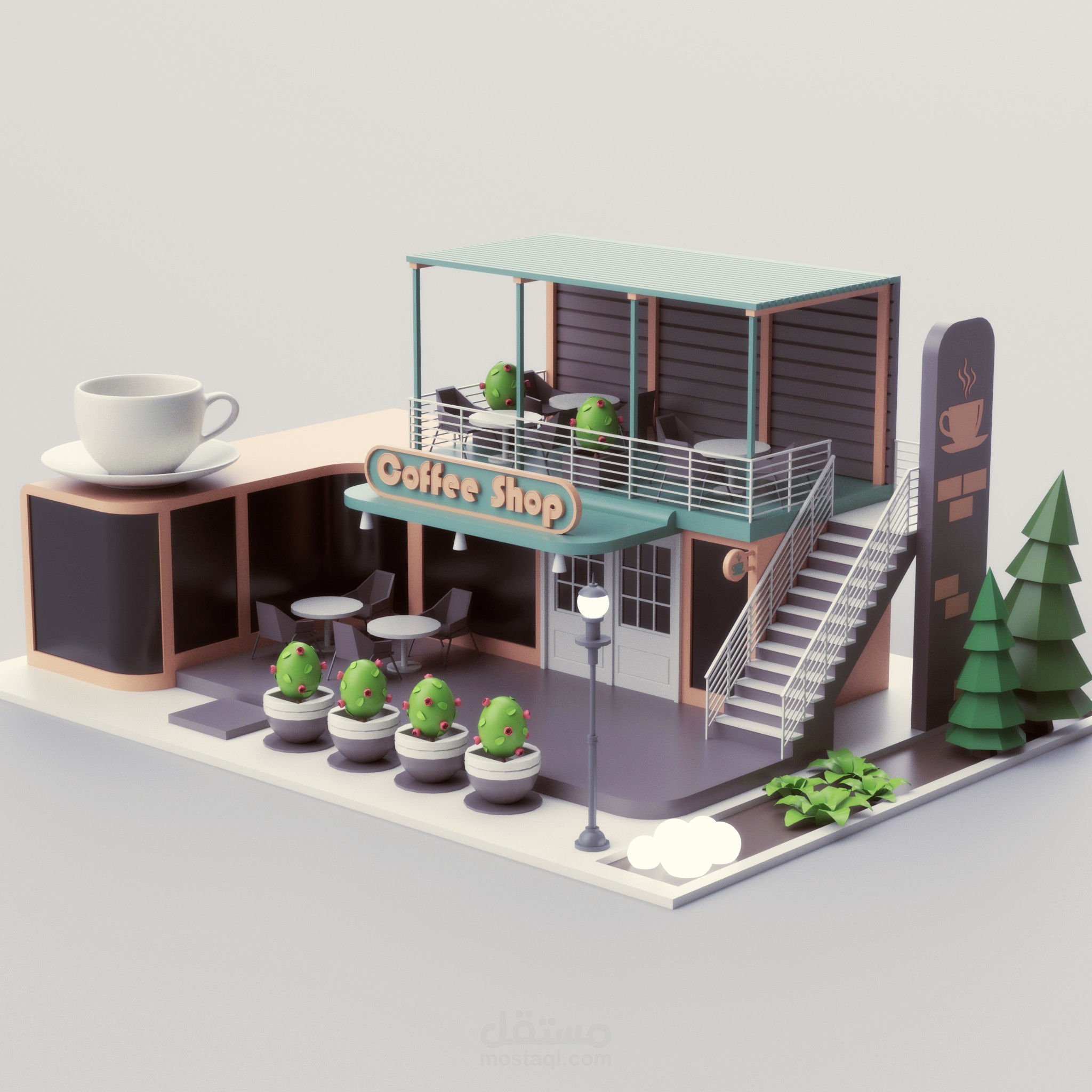 تصميم كافي ثلاثي الابعاد