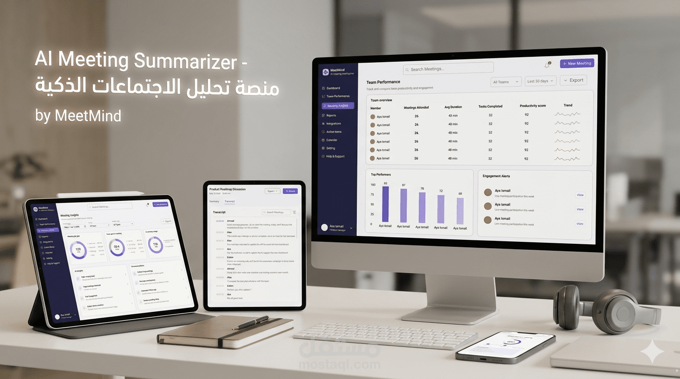 تصميم UX/UI لمنصة ذكاء اصطناعي لتحليل الاجتماعات وتلخيصها