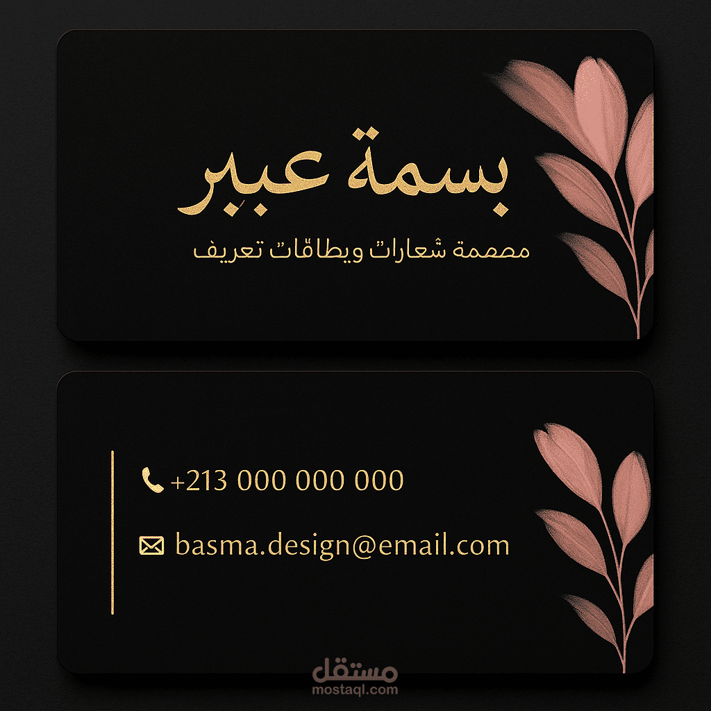 بطاقة عمل أنيقة بإسم " بسمة عبير" بتصميم عربي احترافي