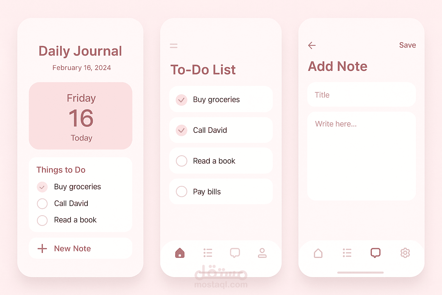 تصميم واجهة تطبيق مفكرة يومية أنثوية | Daily Journal App UI