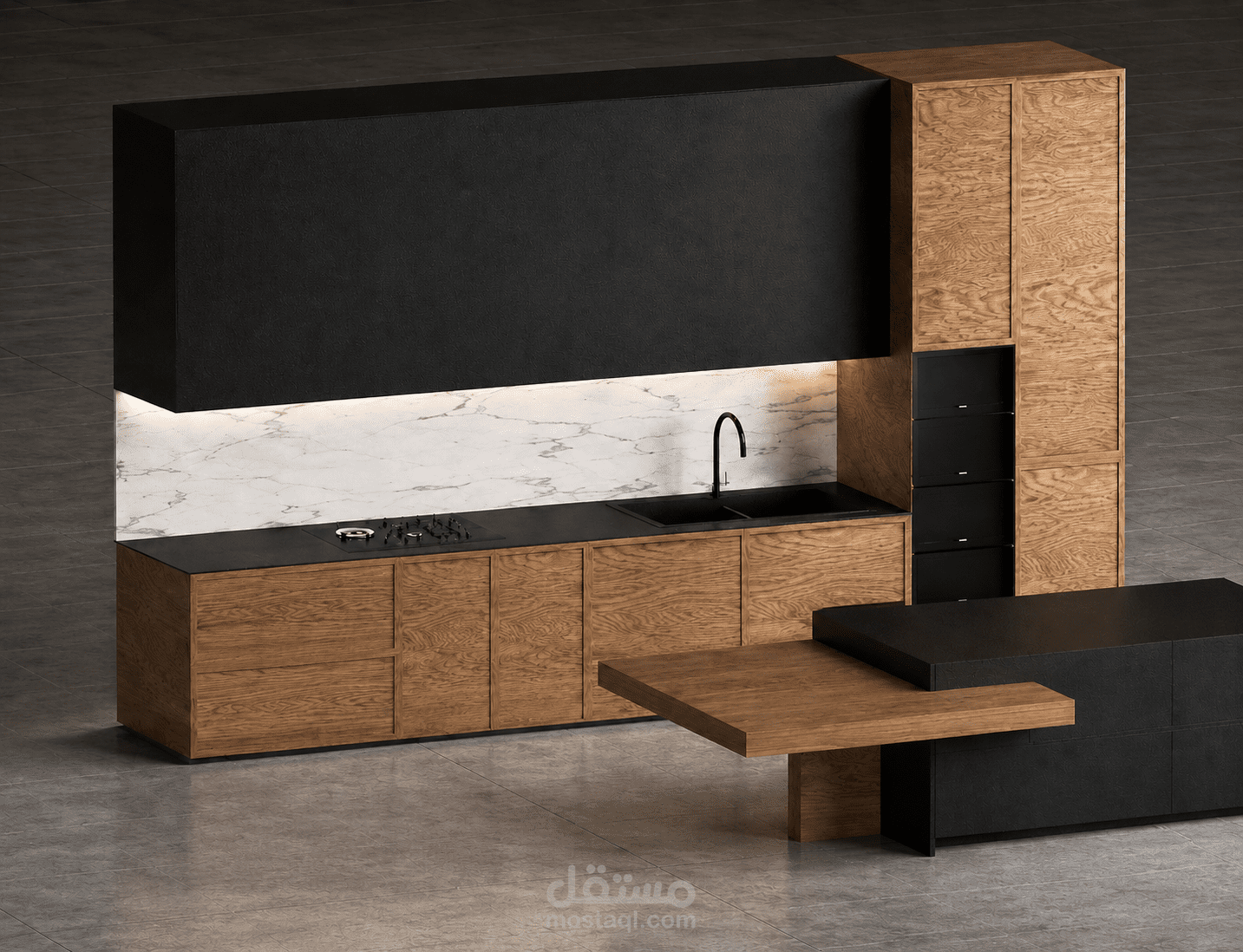 تصميم وتجسيد ثلاثي الأبعاد لمطبخ عصري بجودة واقعية عالية (3D Kitchen Visualization)