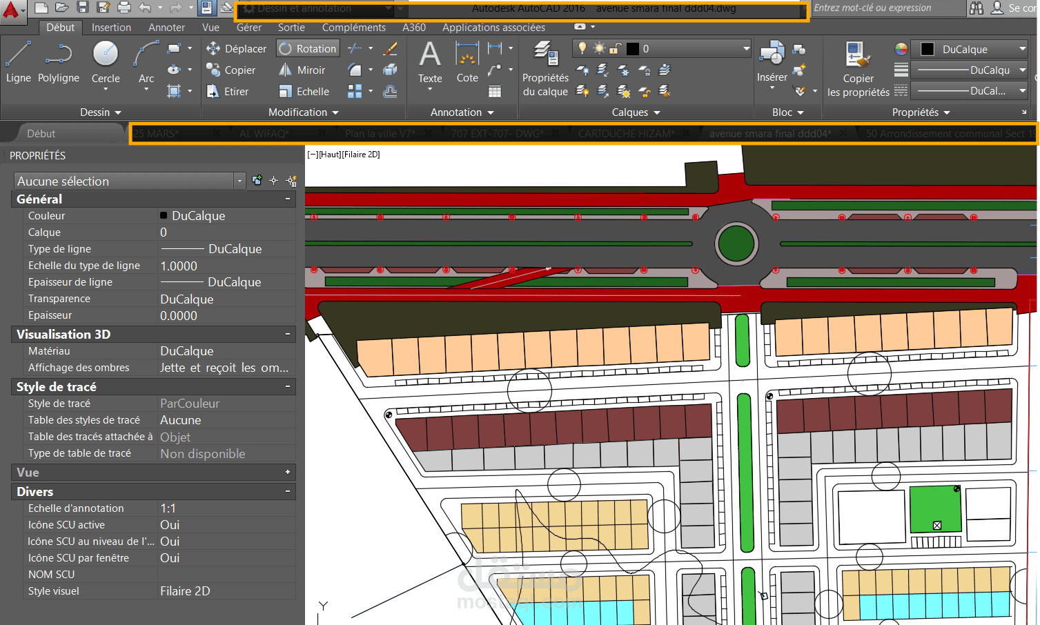PLAN DE 2D D'UN RUE ET LOTTISSEMENT