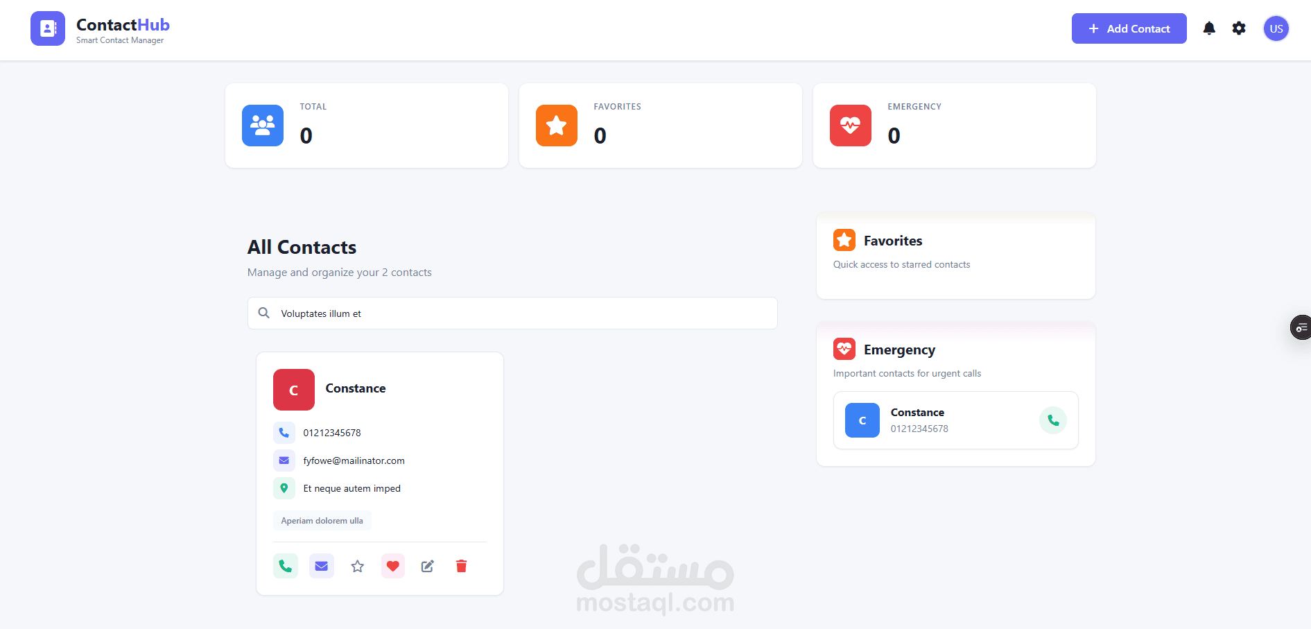 تطبيق إدارة جهات الاتصال ContactHub باستخدام JavaScript