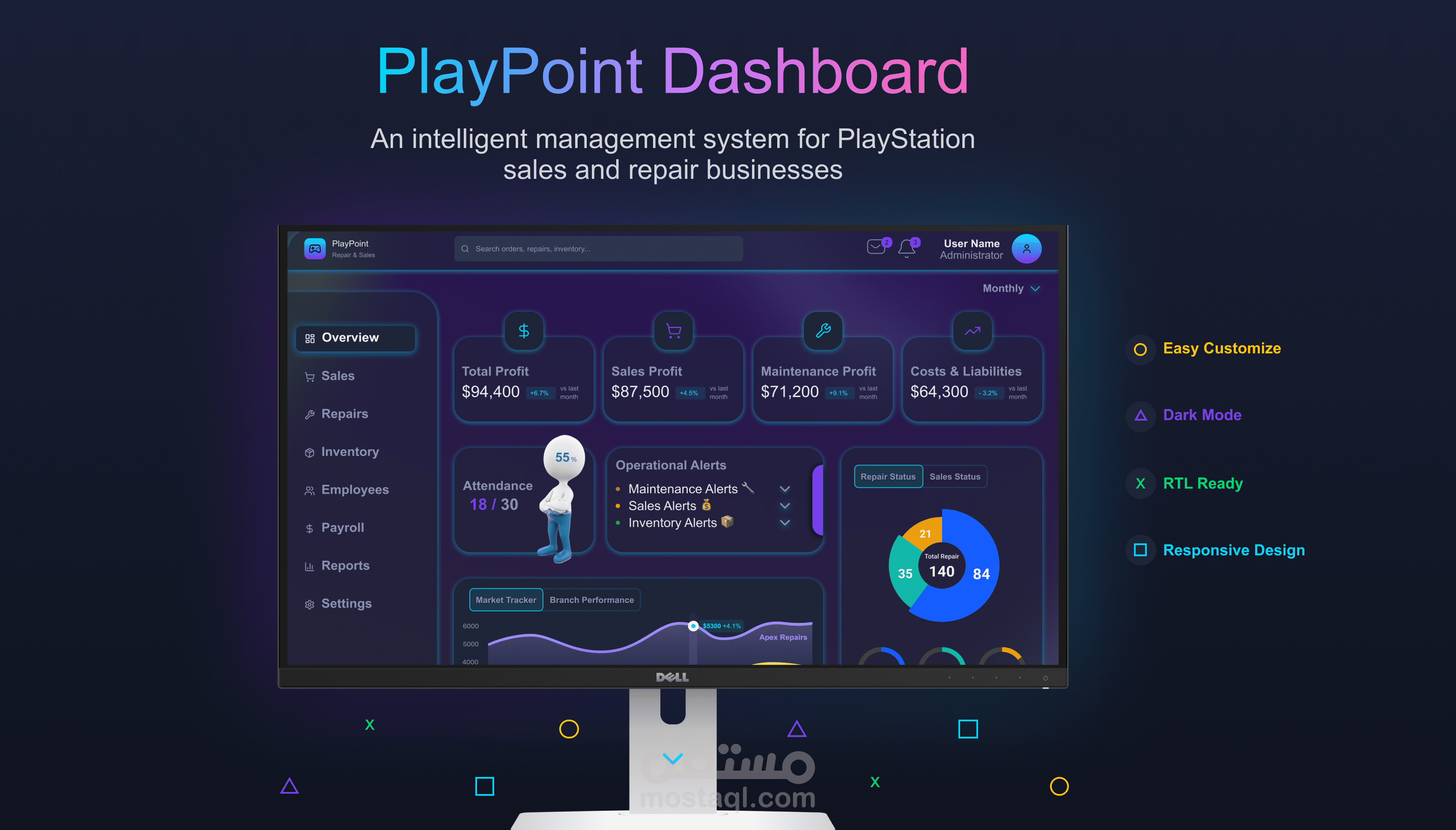 تصميم لوحة تحكم (Dashboard) احترافية لإدارة البيانات والمشاريع (UI/UX)