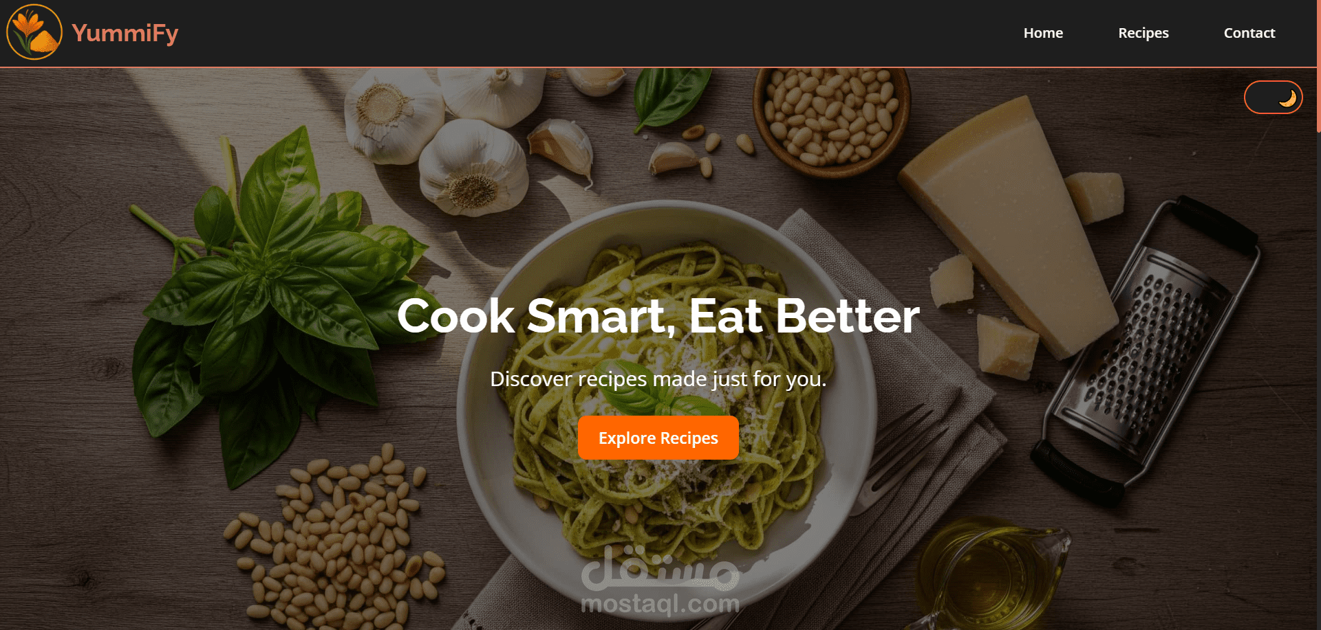 Yummify – موقع وصفات تفاعلي بوضعين داكن / فاتح، تصميم وبرمجة كاملة