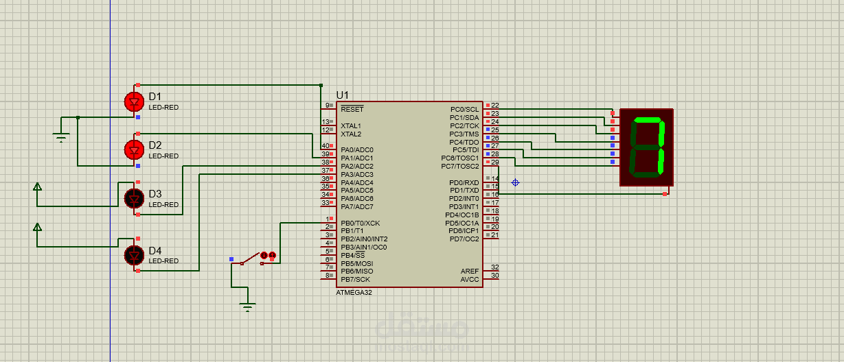 عداد رقمي أوتوماتيكي يعرض الأرقام بالتسلسل على شاشة 7-Segment باستخدام ATmega32