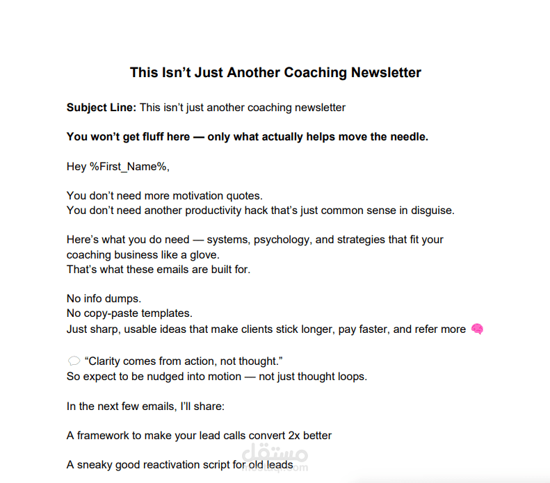 Welcome Email – Coaching Newsletter for Client Retention & Referrals
