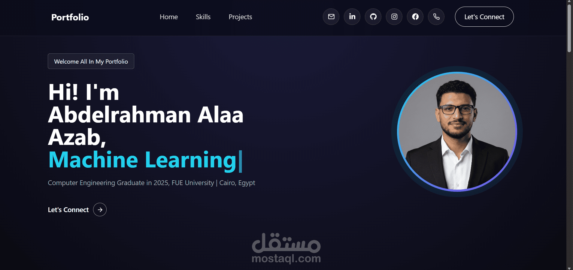 موقع بورتفوليو احترافي لمطور واجهات أمامية
