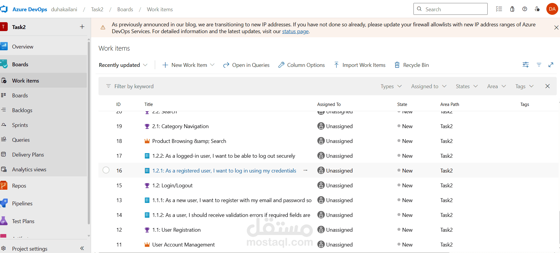 اختبار يدوي لموقع demo web shop باستخدام Azure DevOps