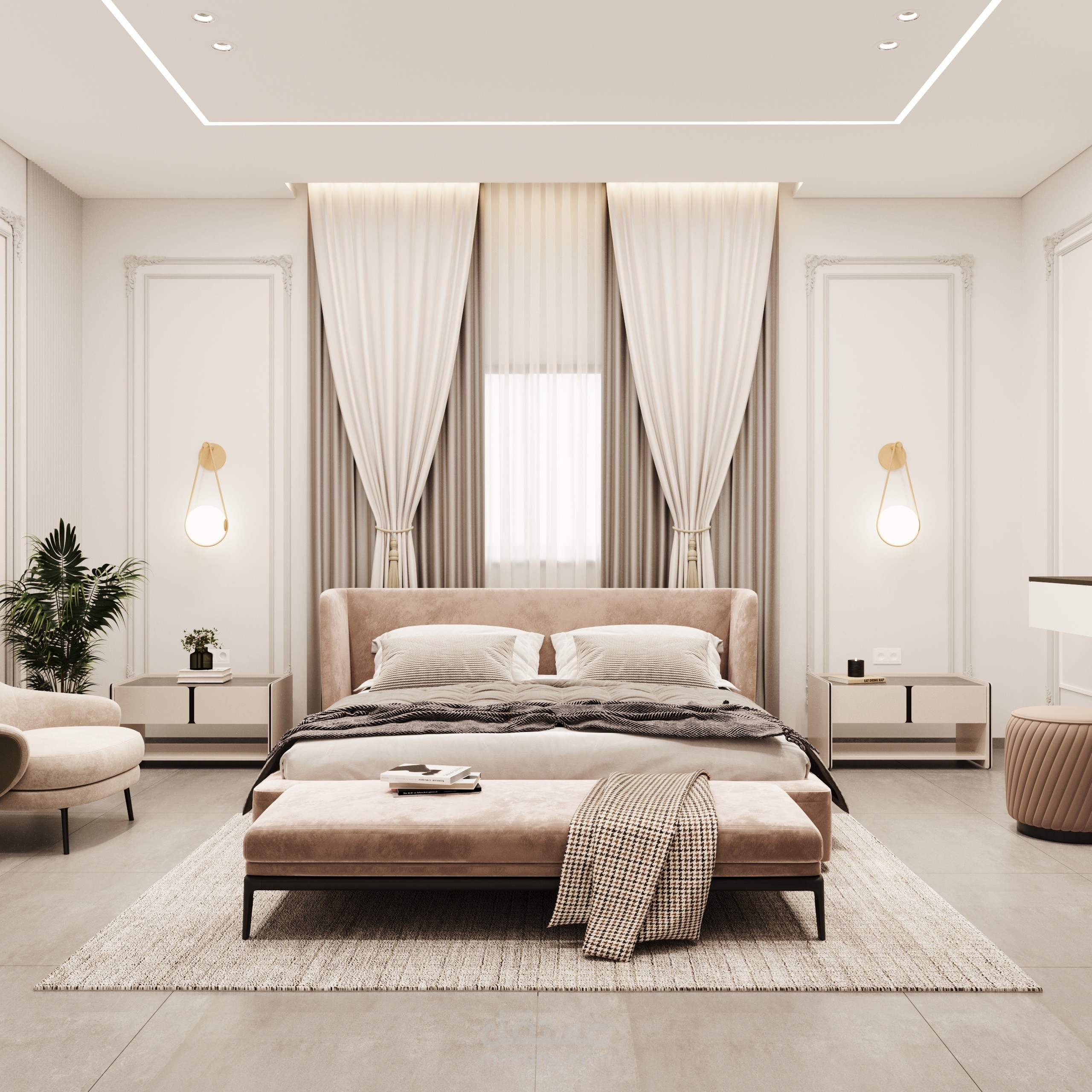 تصميم غرفة نوم ماستر على الطراز النيو كلاسيكي