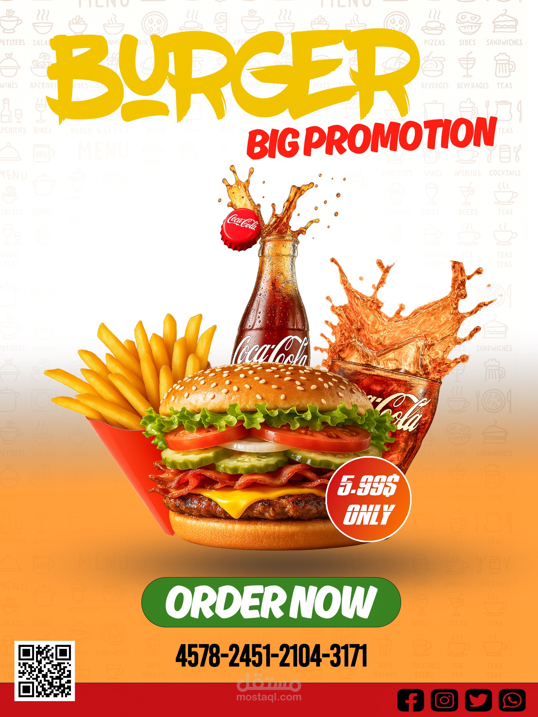 تصميم إعلان ترويجي لوجبة برغر – عرض خاص