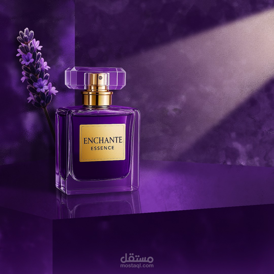 تصميم إعلان لعطر فاخر برائحة اللافند(الخزامى)
