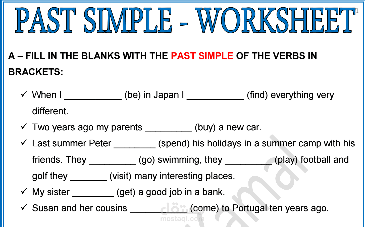 Exercises on Past Simple Tense