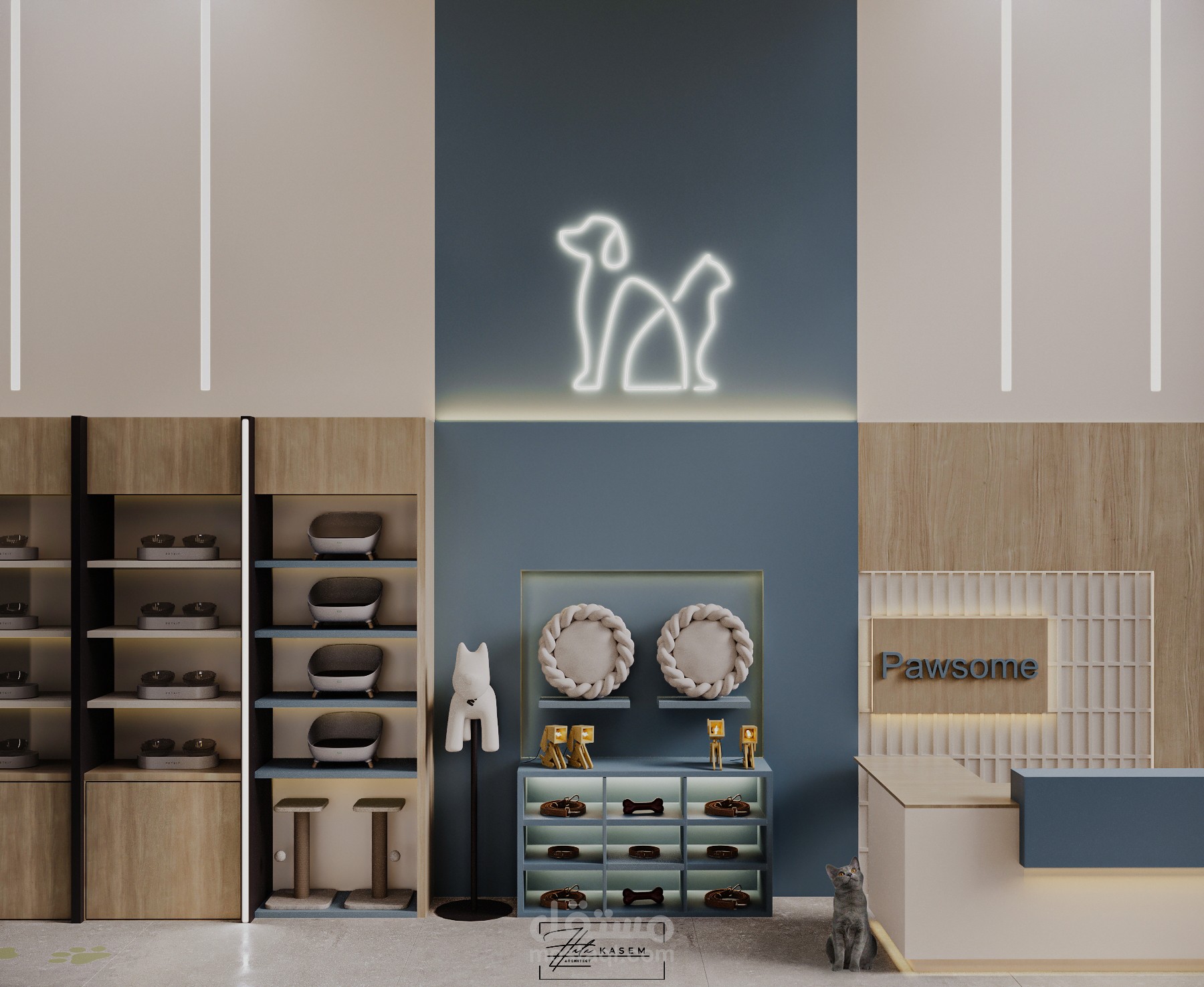 تصميم داخلي لمتجر للمستلزمات و العناية بالحيوانات أليفة